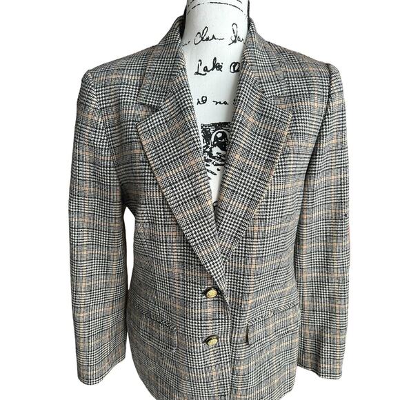 Vintage Pendleton Blazer Womens 10‎ Petite Houndstooth Plaid Wool Coat USA - Picture 2 of 15